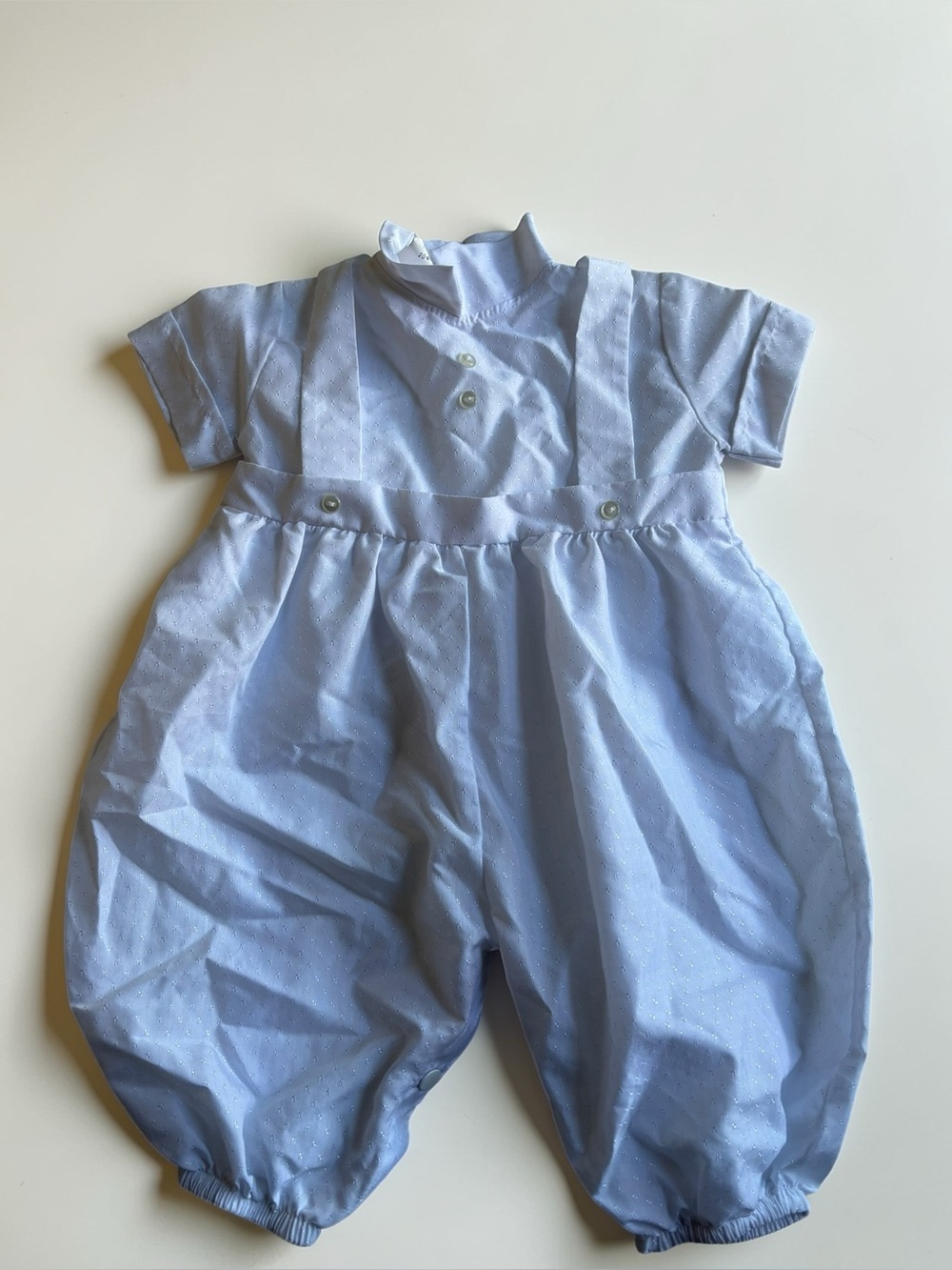 Vintage Baby Romper Blue Swiss Dot Christening Outfit 3M